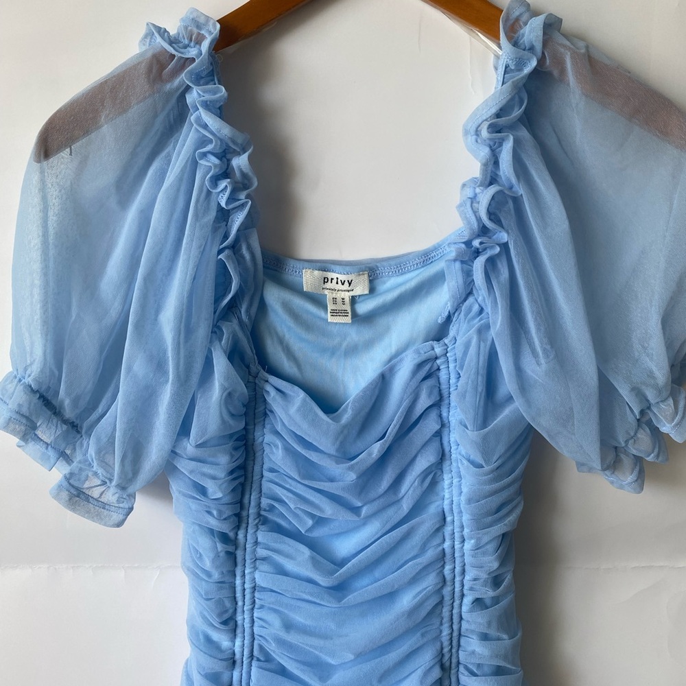 Privy Blue Ruffle Ruched Mini Dress Size M